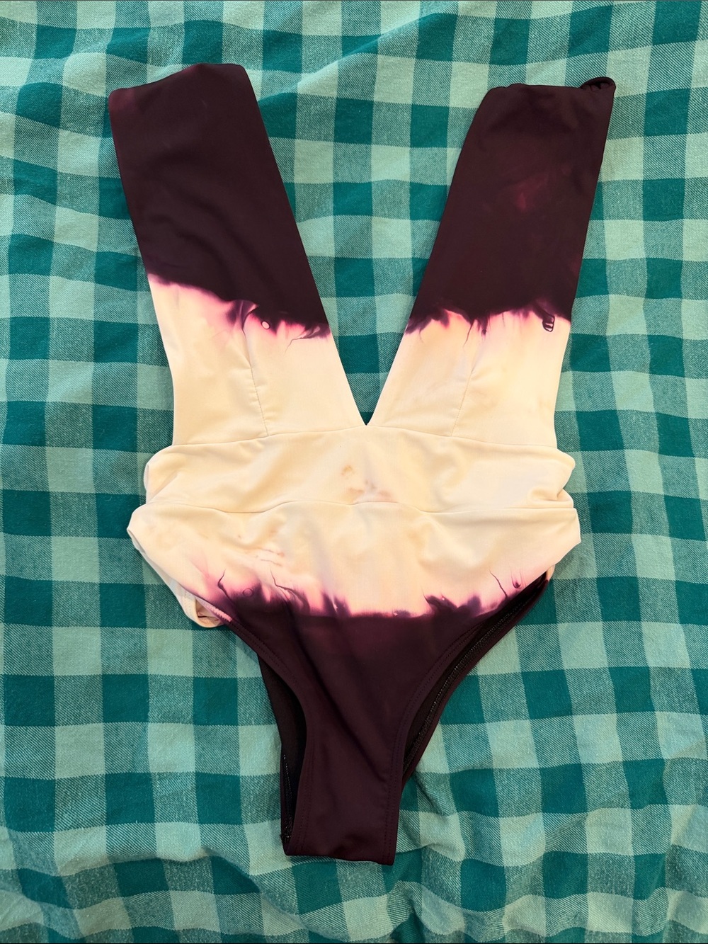 Plunge One-Piece Swimsuit in Cream and Plum by Entreaguas